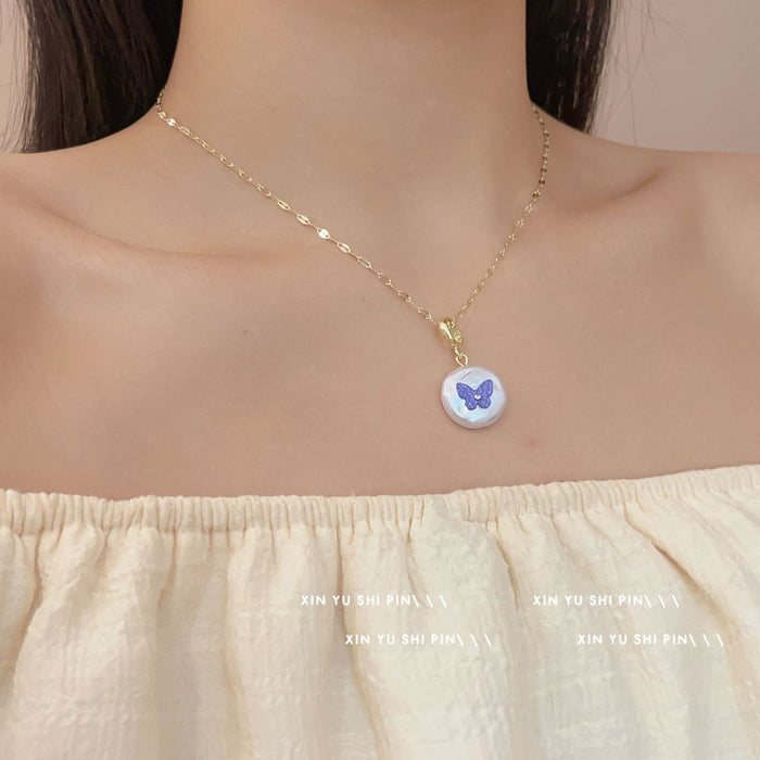 Wholesale Imitation pearl necklace, light luxury butterfly collarbone chain