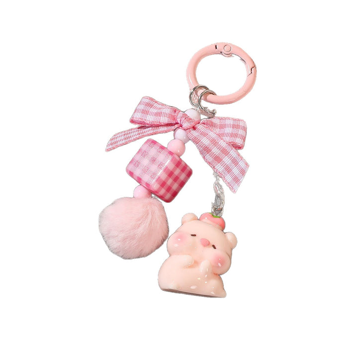 Wholesale Handmade Beaded Pig Keychain Colorful Plush Square Charm Cute Car Key Accessory
