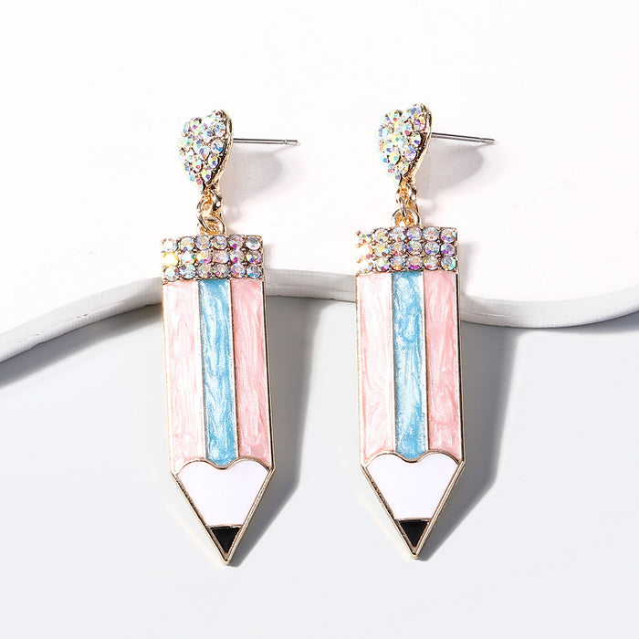 Wholesale heart-shaped color drop oil alloy Diamond-embedded pencil earrings earrings
