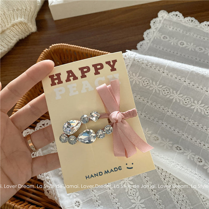 Wholesale Transparent Love Rhinestone Bow Duckbill Clip Hair Clip Sweet Super Fairy Bangs Clip Side Clip Hair Accessories for Women