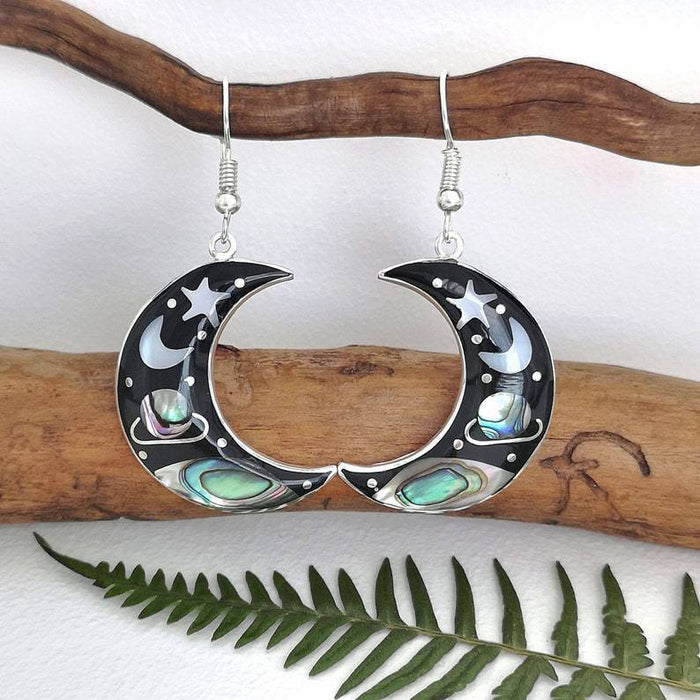 Wholesale Earrings Alloy Retro Crescent Epoxy Planet JDC-ES-Saip099