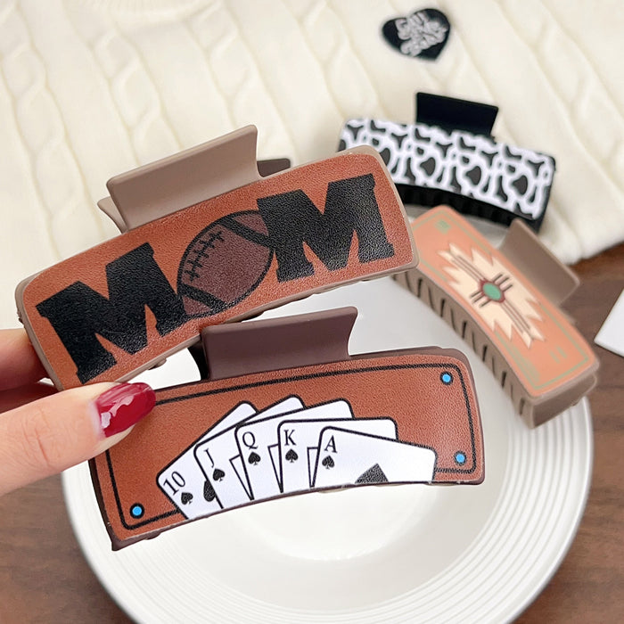 Wholesale Western Cowboy Style Retro Playing Card Hair Accessories Hairpin Leather Printed Shark Clip Grabber