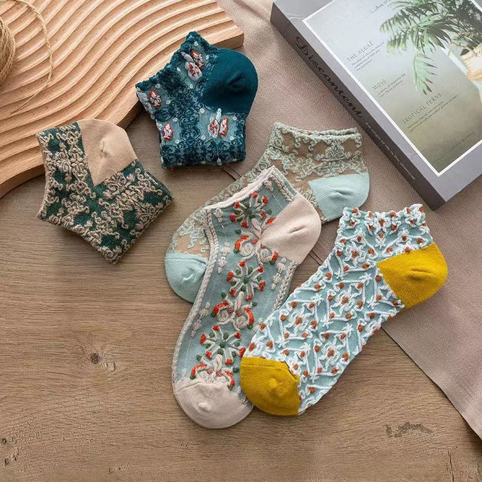 Wholesale Vintage women's socks, short socks, boat socks, floral new women's socks, cotton breathable