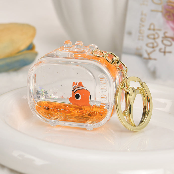 Wholesale Acrylic Ocean-Themed Floating Clownfish Oil-Filled Quicksand Keychain