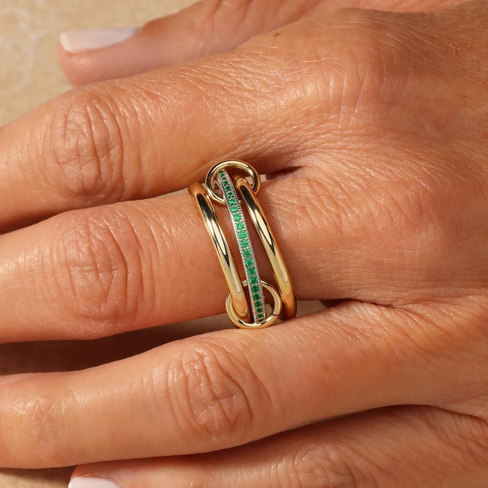 Wholesale New Stacked Cubic Zirconia Ring Gold Thick Solid Gloss Gold Silver Double Splicing Three Ring Ring