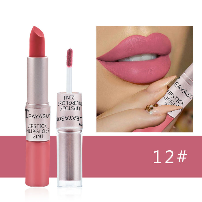 Wholesale Lipstick dual head non stick cup matte matte matte lip gloss 2-in-1 matte lipstick