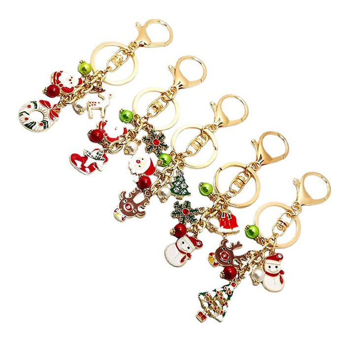 Wholesale Alloy Dripping Oil Christmas Keychain  Snowflake Tree Christmas Stocking Pendant