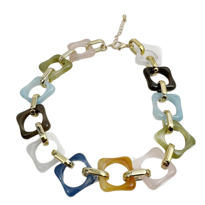 Wholesale Colorful Acrylic Patchwork Necklace Summer Dopamine Style Fashion Accessory MOQ≥5