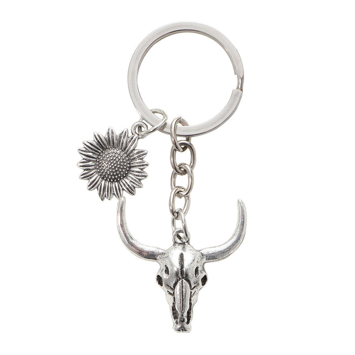 Wholesale Alloy Bull Head Sunflower Keychain JDC-KC-RongRui041