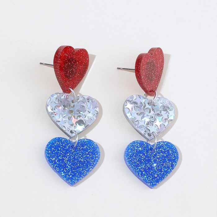 Wholesale Independence Day Red White Blue Geometric Star Acrylic Tassel Earrings Fashion Accessory MOQ≥2
