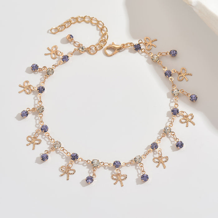 Wholesale Bohemian Rhinestone Bow Tassel Anklet Trendy Beach Vacation Fashion Accessory