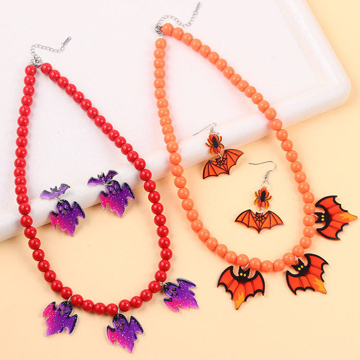 Wholesale  creative earrings solid color bat ghost beaded acrylic necklace personalized jewelry set for women