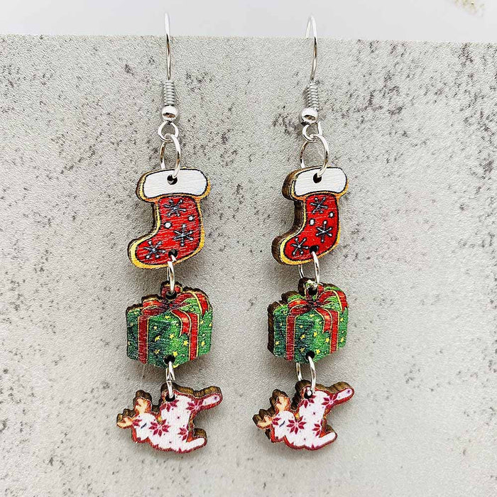 Wholesale New Christmas Earrings Snowman Santa Claus Gift Gingerbread Man Candy Wooden Earrings JDC-ES-YaChen009