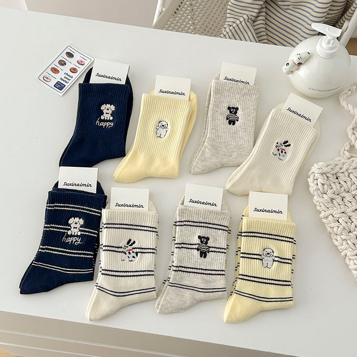 Wholesale Cute striped mid tube socks, casual pile socks