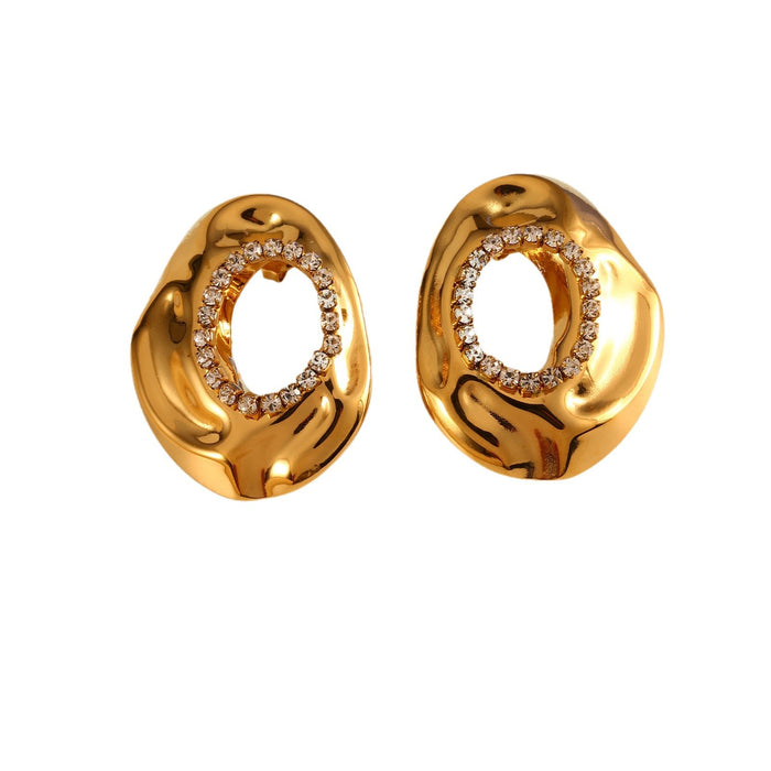 Wholesale Cross border fashion new stainless steel earrings with zircon inlay, personalized temperament, high-end feeling, hollowed out earrings wholesale