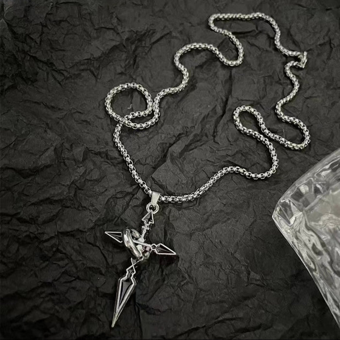 Wholesale Versatile cross pendant necklace with loop, fashionable and trendy long sweater chain pendant, titanium steel accessory