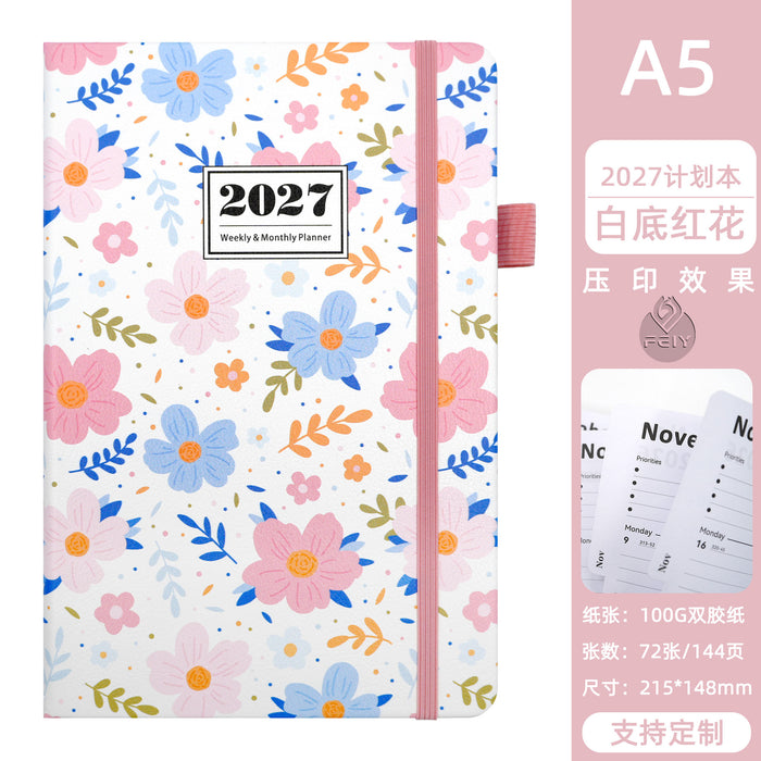 Wholesale A5 2027 Weekly Planner Blue Floral Imitation Leather Notebook
