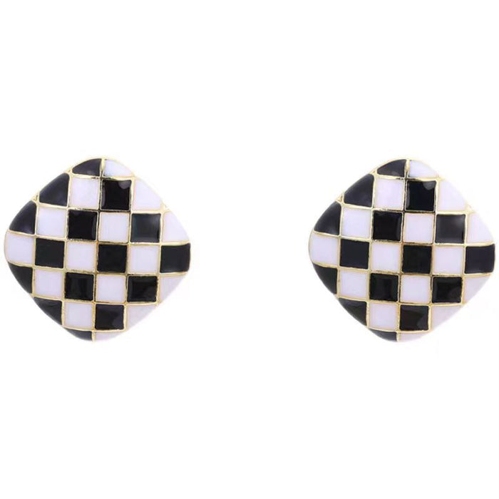 Wholesale Square Checkerboard Alloy Earrings JDC-ES-Chengx006