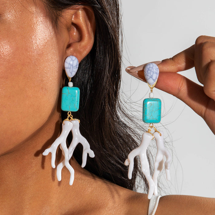 Wholesale Fashionable and personalized turquoise earrings, geometric acrylic coral pendant earrings, and earrings