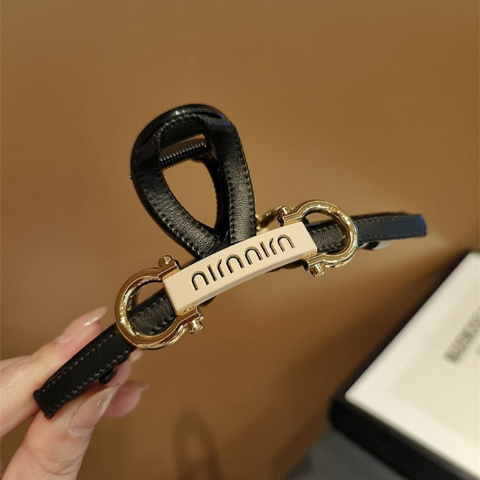 Wholesale Temperament leather high-end grip clip large shark clip new hair clip light luxury fashion back of the head plate hair clip