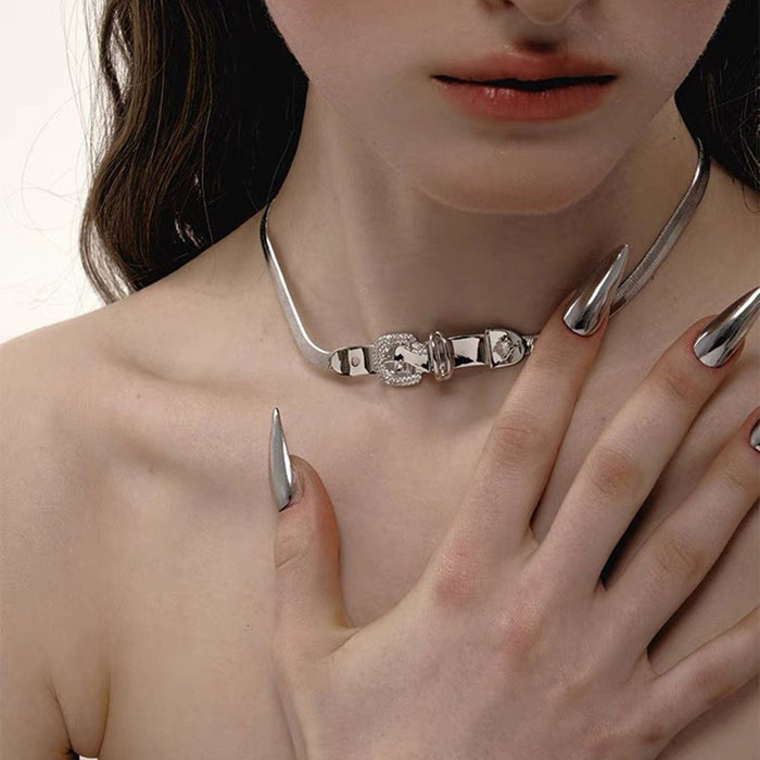 Wholesale Double layer titanium steel snake bone chain, niche silver necklace, high-end collarbone chain, versatile accessory