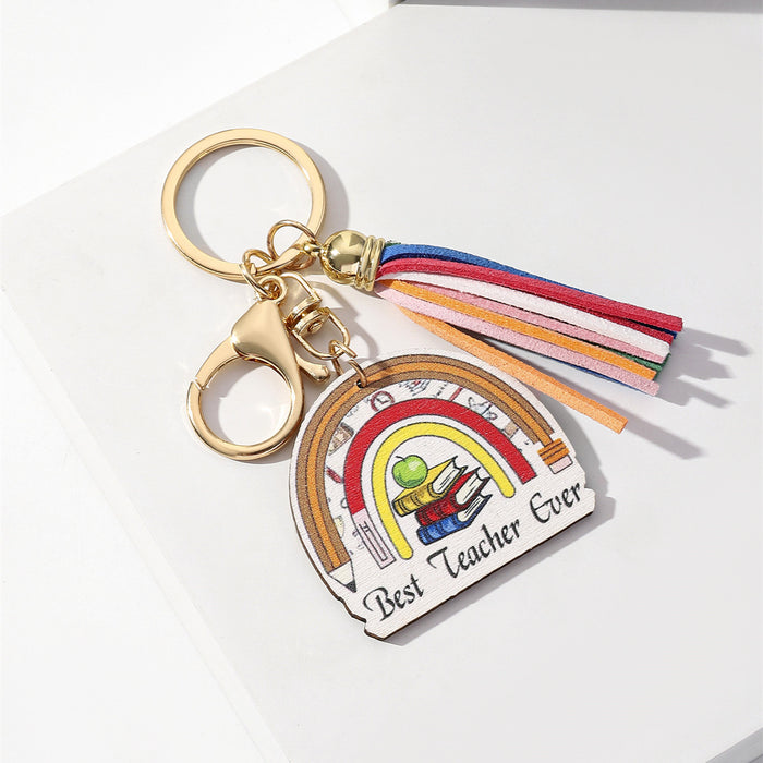 Wholesale Graduation Season Rainbow Wooden Tassel Keychain JDC-KC-RongRui076