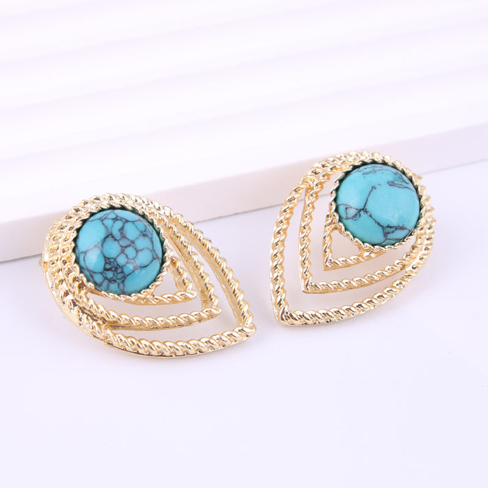 Wholesale Multi-layer Marble Pattern Peacock Blue Tapered Zinc Alloy Earrings JDC-ES-QunQiu016