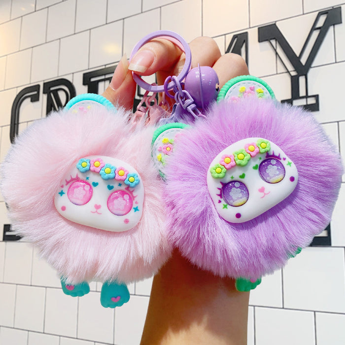 Wholesale Plush sweetheart bear cute rex rabbit fur pendant doll keychain
