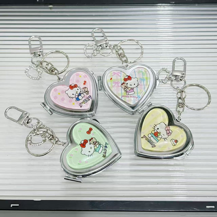 Wholesale Cartoon Heart Portable Mirror Keychain Bag Charm Alloy Electroplating
