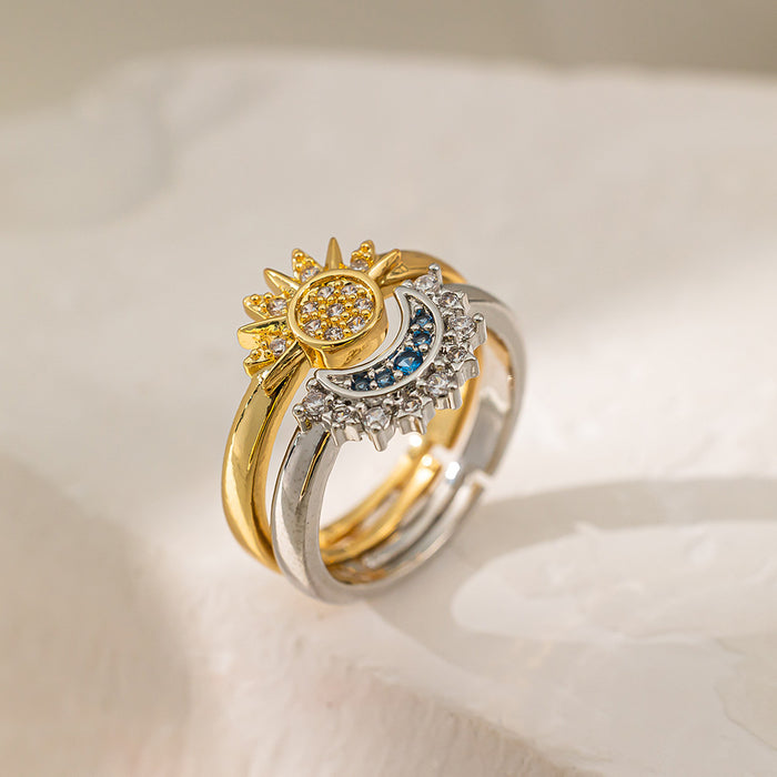 Wholesale  Sun and Moon Glory Stacked Women's Diamond Sun and Moon Opening Ring