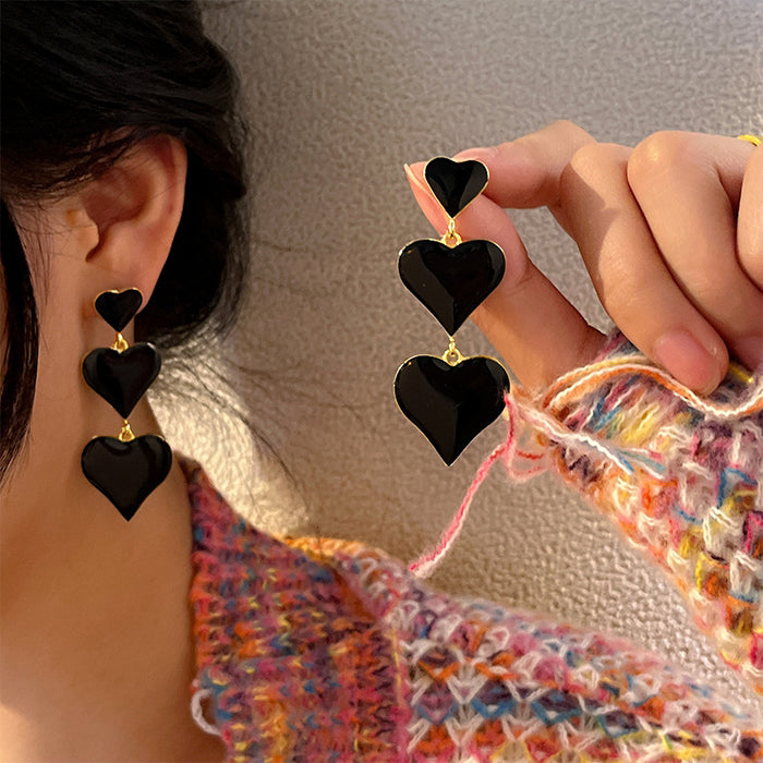 Wholesale New trendy peach heart long earrings, retro oil dripping heart-shaped earrings, silver needle earrings wholesale