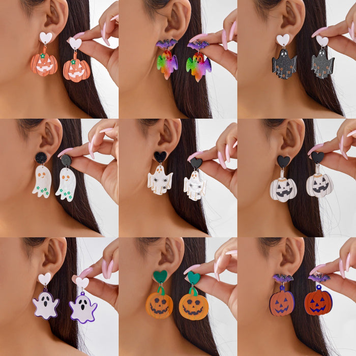 Wholesale  element earrings funny cartoon acrylic heart ghost pumpkin smiley face earrings for women