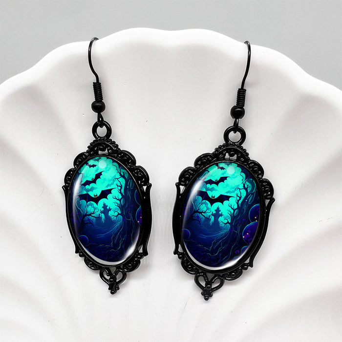 Wholesale  Bat Oval Skull Earrings Blood Moon Earrings Pumpkin Moon Deep Woods Black Earrings