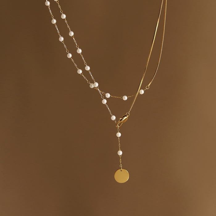 Wholesale Two pairs of romantic double-layer pearl necklaces, stacked collarbone chains, sweater chains, small, fresh, and high-end feel