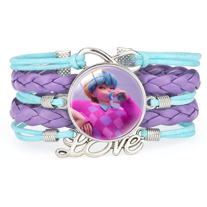 Wholesale KPOP Color Block Multi-Layer Braided Adjustable Bracelet