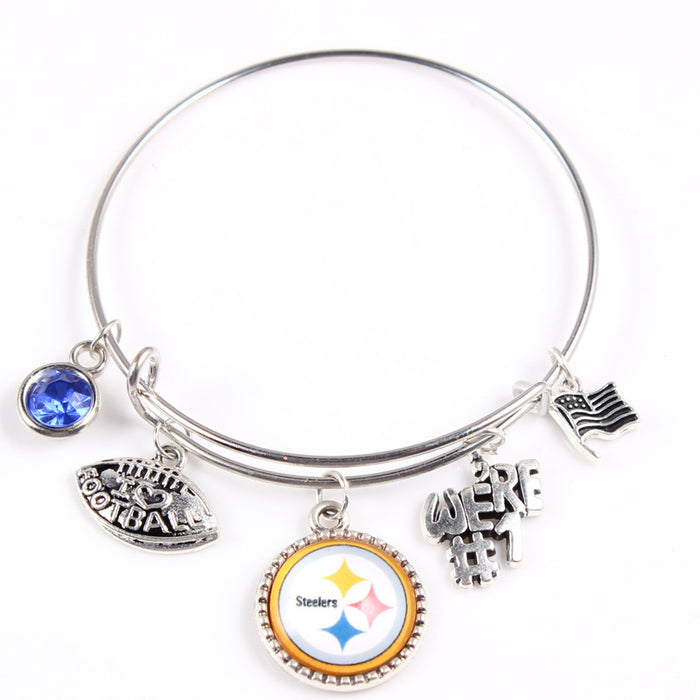 Wholesale Pittsburgh Steelers Helmet American Flag Alloy Pendant Bracelet