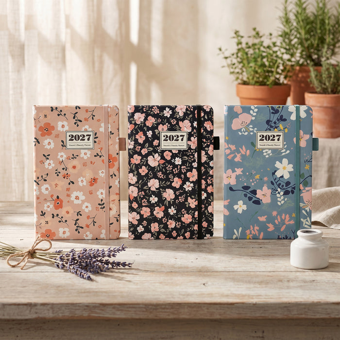 Wholesale A5 2027 Weekly Planner Blue Floral Imitation Leather Notebook