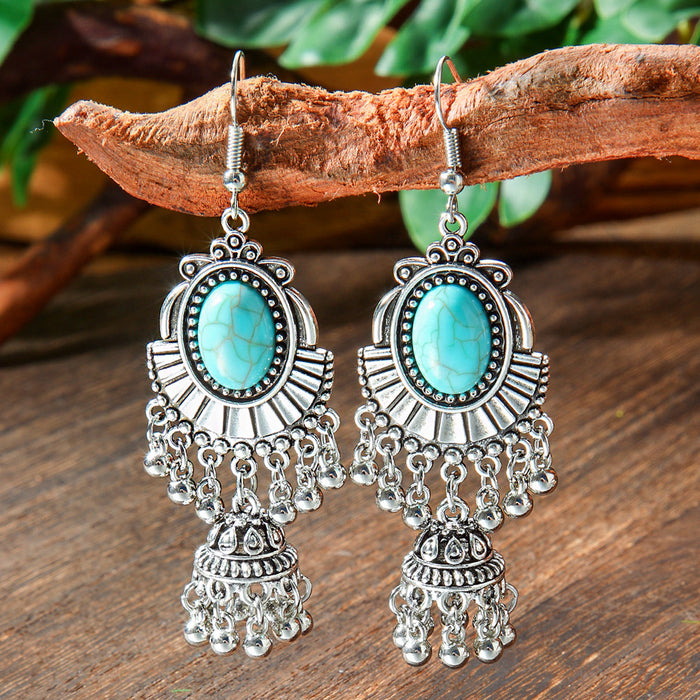 Wholesale 2pcs geometric metal turquoise bohemian earrings