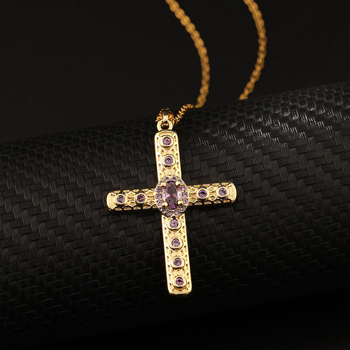 Wholesale Copper Inlaid Zircon Cross Pendant Necklace JDC-NE-ShangY035