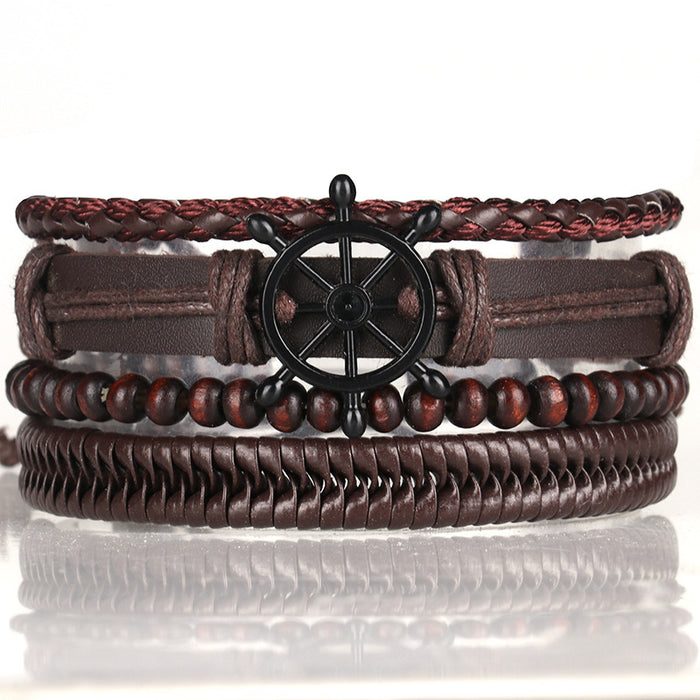 Wholesale New Jewelry Diy Bracelet Hand-woven Fashion Men's Bracelet Combination Set Leather Anchor Bracelet JDC-BT-XH003