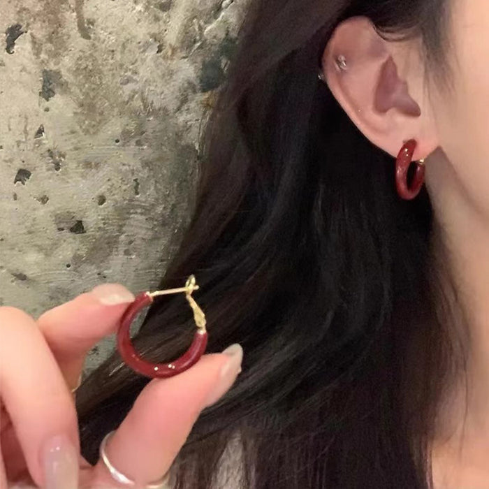 Wholesale Autumn Ankora Accessories Red Ear Ring Ear Buckle Light Luxury Niche Earrings Design High-end Earrings