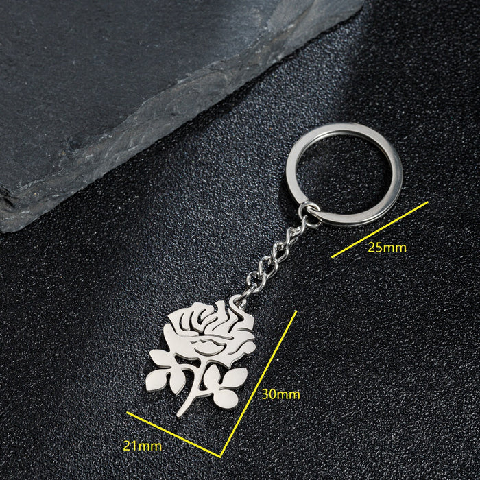 Wholesale Stainless Steel Simple Flower Pendant Keychain JDC-KC-JiS001