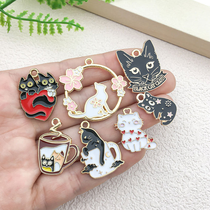 Wholesale  Mixed 10 cartoon black and white cat jewelry pendant earrings necklace pendant