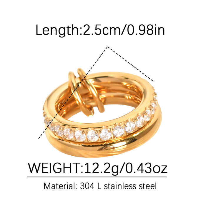 Wholesale Double-layer stainless steel gold-plated diamond zircon ring with elegant niche design