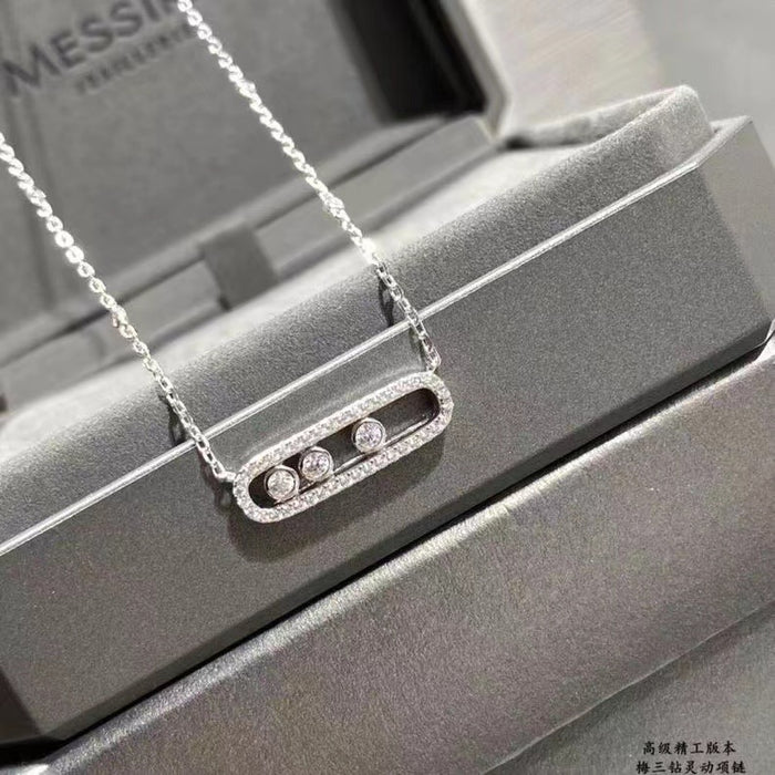 Wholesale Necklace women's three diamond sliding full diamond design gold-plated high-end versatile women's collarbone chain