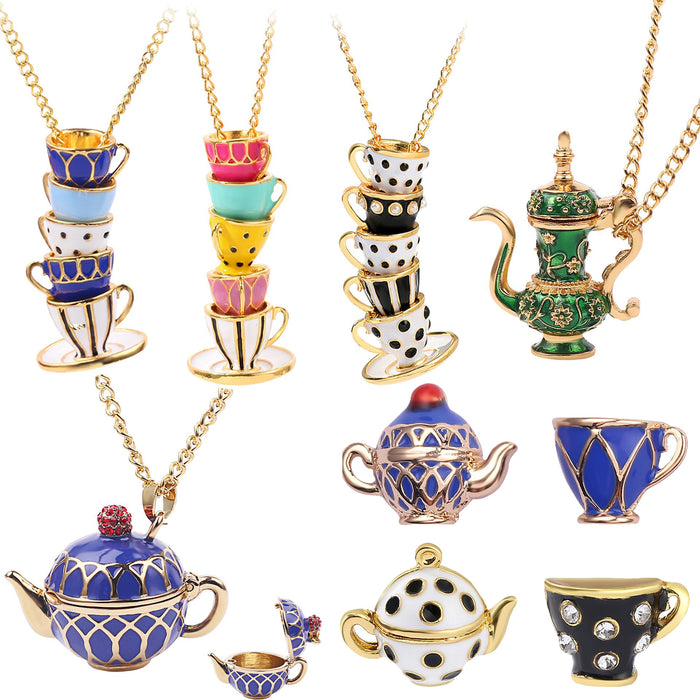 Wholesale Enamel glazed teacup earrings and long long necklace