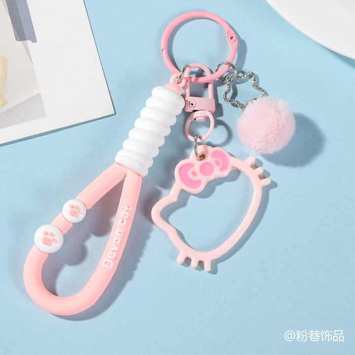 Wholesale PVC Cartoon Flower Wrist Strap Keychain With Cat Pendant And Pom Pom Cute DIY Bag Charm