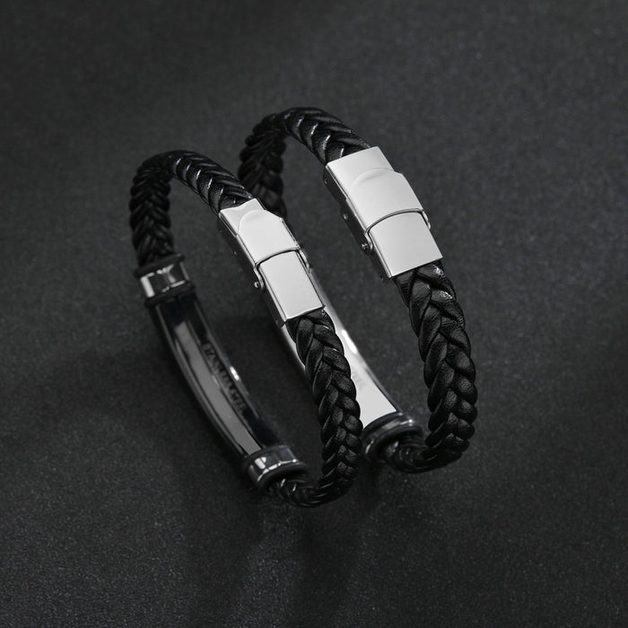 Wholesale Twist Woven Leather Stainless Steel Bracelet Fashion Accessory
