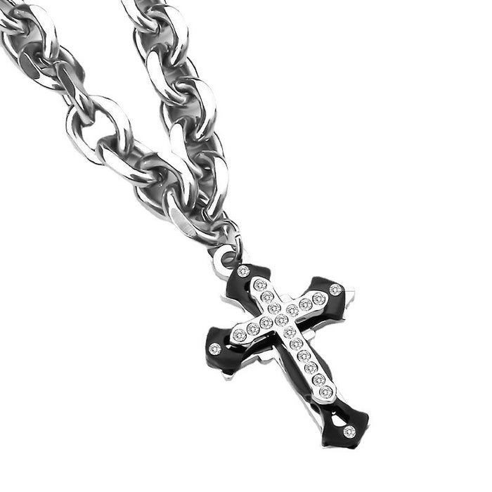 Wholesale Cross titanium steel necklace versatile hip-hop high-end sweater chain niche design accessories