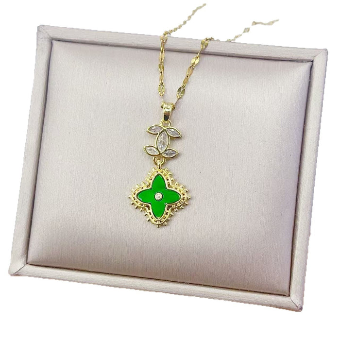 Wholesale Double C Four-Leaf Clover Diamond Necklace